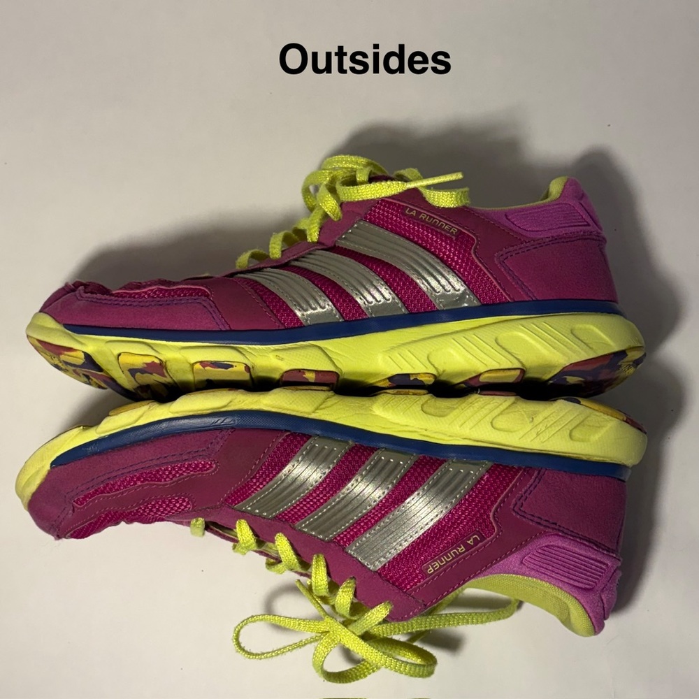 Adidas LA Runner Sneakers Tennis Shoes Bright Pink Neon Green Sz 9.5 Workout GUC - Picture 9 of 14